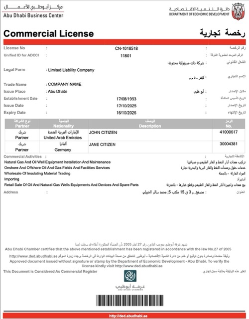 UAE Abu Dhabi commercial license Word and PDF template